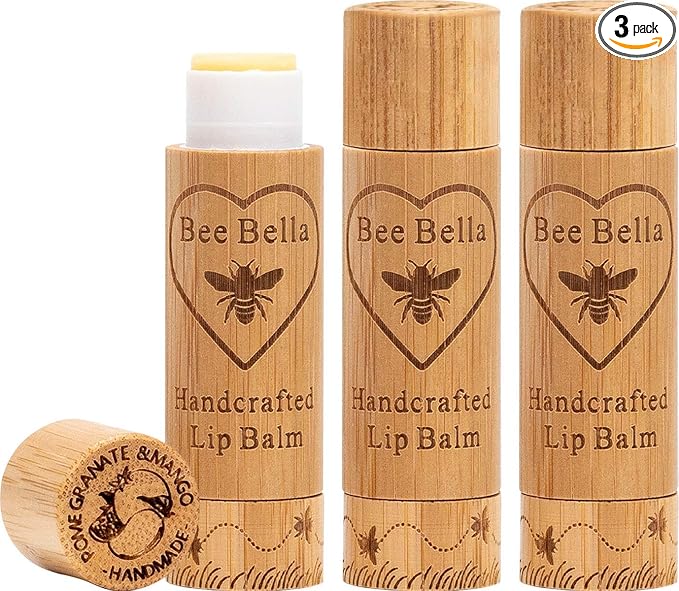 Bee Bella Lip Balm, Pomegranate Mango, 3 Pack - Moisturizing Lip Care, 100% Natural, Original Organic Beeswax with Vitamin E, Handmade in USA