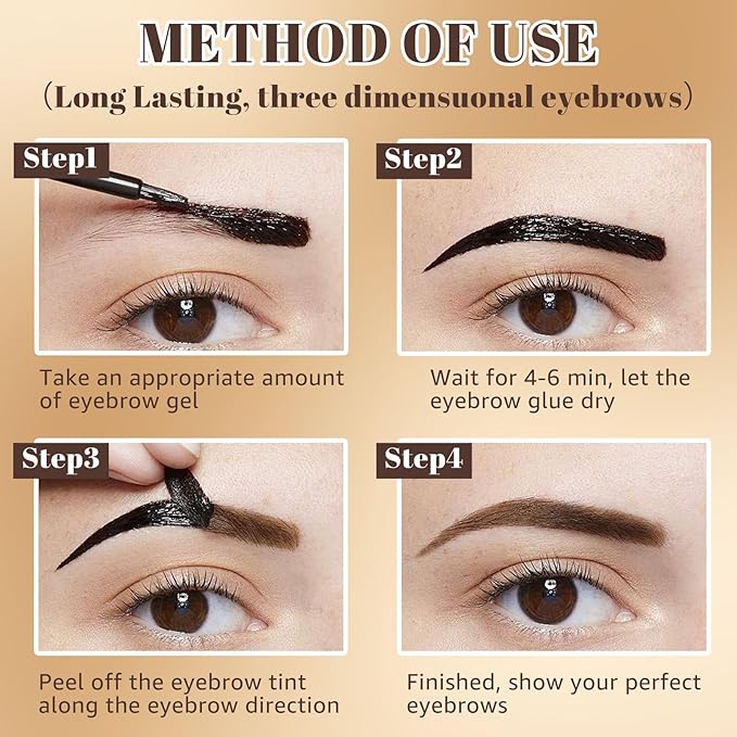 Eyebrow Gel - Peel-Off Eyebrow Tint, Waterproof Tattoo Cover Up Long-Lasting Peel Off Brow Gel For Natural & Defined Brows, Semi-Permanent Eyebrow Color Makeup For All-Day Wear(Gray)