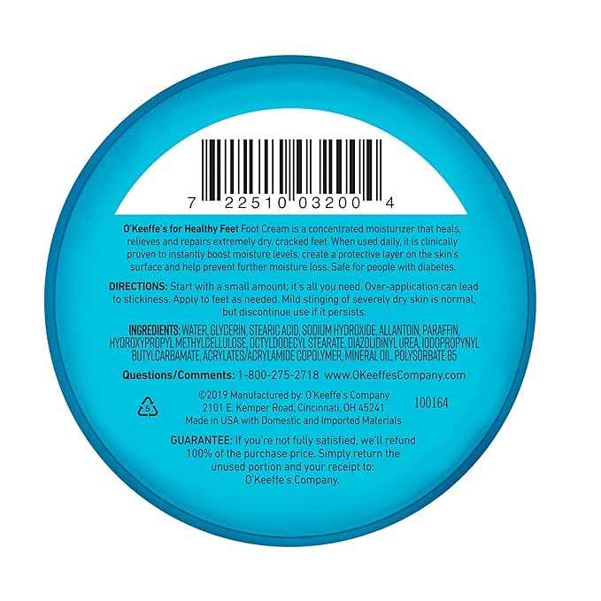 O'Keeffe's for Healthy Feet Foot Cream; Guaranteed Relief for Extremely Dry; Cracked Feet; Instantly Boosts Moisture Levels; 3.2 Ounce Jar; (Pack of 4)