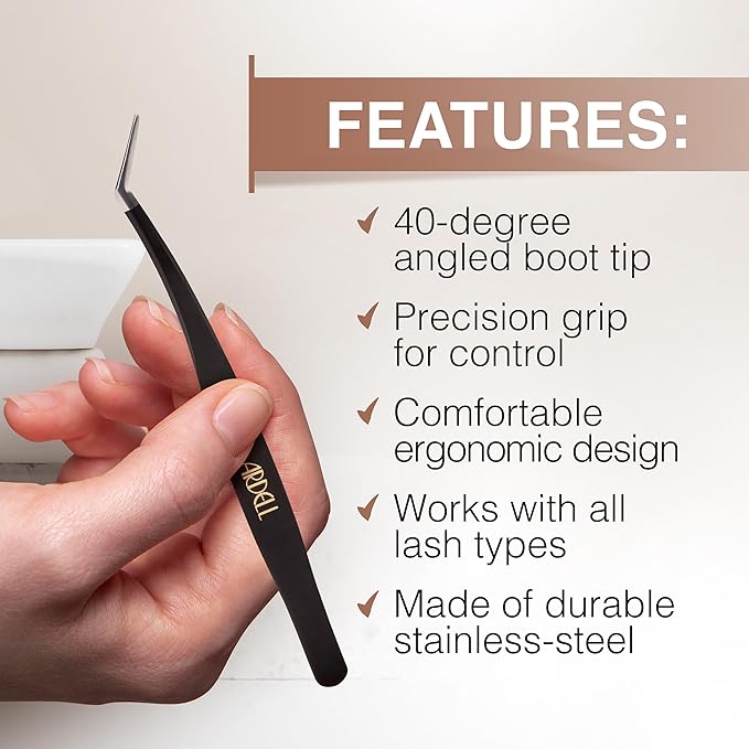 Ardell Pre-Mapped Lash Applicator Tool - 40° Curved Eyelash Tweezers for Precision and Comfort, Easy Application