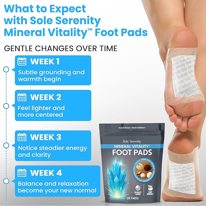 Sole Serenity Foot Pads with Trace Minerals, Zeolite, Fulvic Humic Acid, Magnesium, Silica, Diatomaceous Earth, Sea Salt, Zinc (20 Pads)