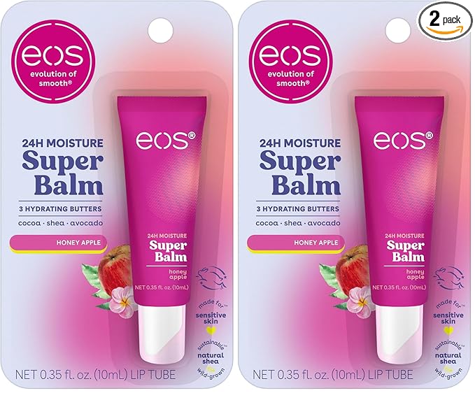 eos 24H Moisture Super Balm - Honey Apple, Day or Night Lip Treatment, Made for Sensitive Skin, Lip Balms & Moisturizers, 0.35 fl oz (Pack of 2)