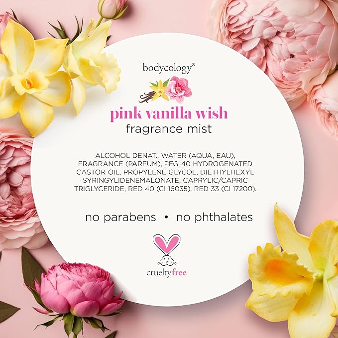 Bodycology Long-Lasting Fragrance Body Mist, Pink Vanilla Wish, 8 fl oz (Pack of 2)