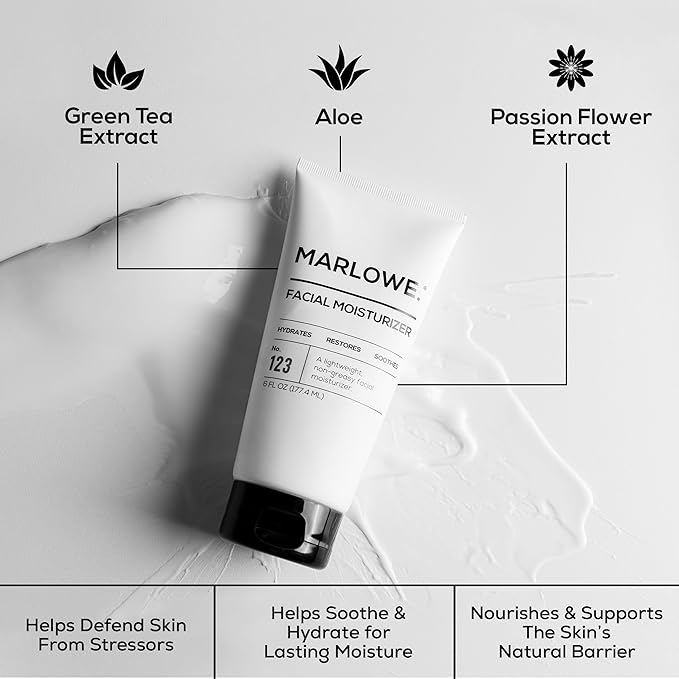 MARLOWE. Facial Moisturizer for Men, 6 oz, Lightweight, Non-Greasy Daily Face Lotion, Hydrates, Nourishes & Soothes, Clean, Vegan Formula with Aloe Vera & Green Tea Extract, Fresh Aloe Citron Scent