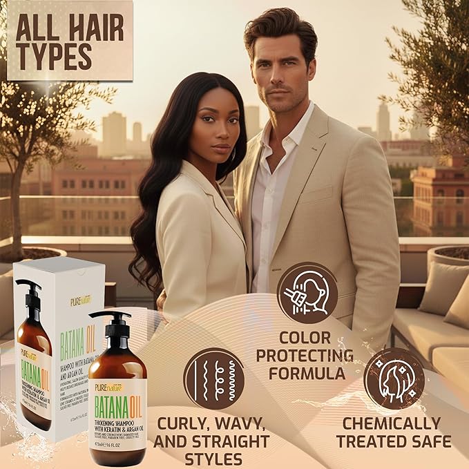 Batana Oil Shampoo - Sulfate Free Thickening Formula - Paraben Free Volumizing Shampoo for Thinning, Fine Hair - Professional Volume Boosting Salon Care for Women and Men with Thin Hair - 16 Fl Oz