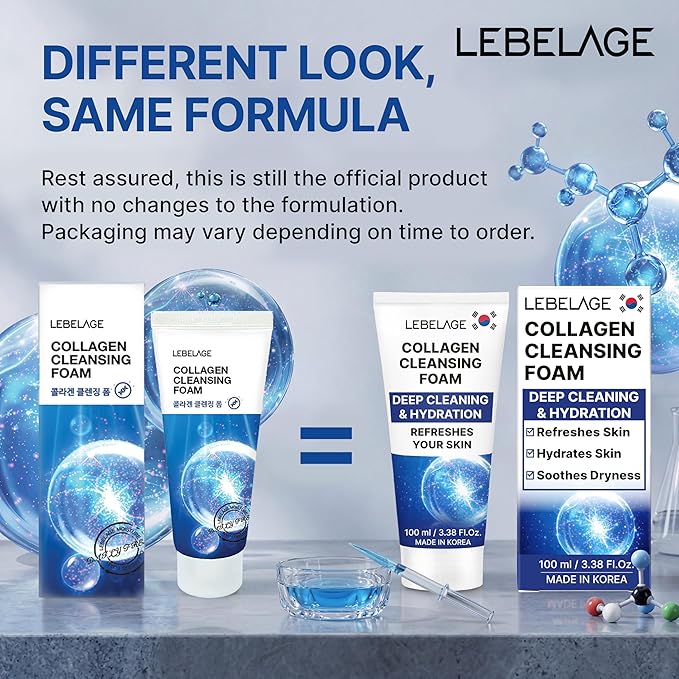 LEBELAGE Korean Collagen Facial Cleanser 3.38 oz | Cleansing Foam Face Wash | Low pH Gentle Hydrating Daily Facial Cleanser Sensitive Skin