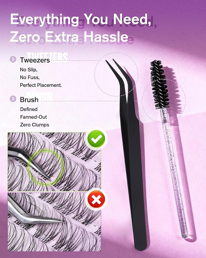 EYDEVRO Velure Lash Clusters Kit Natural Eyelash Clusters Kit Wispy Cluster Eyelash Extensions 120 Pcs 10-16mm C Curl Cluster Lashes Clear Band Individual Lashes White Lash Bond Seal Tweezers Brush