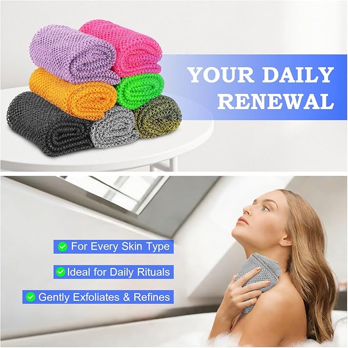African Net Sponge - Deep Exfoliating Body Scrubber - Ultra Long African Net Sponge Reaches All Back Areas, Gently Buffs Away Dry Flaky Skin for a Renewed Feel, Home Spa Experience（Gray）