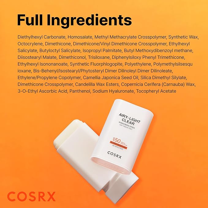 COSRX Vitamin E Sunscreen & Airy Light Clear Sunscreen Stick with Free Keyring, Amazon Exclusive, Korean Sunscreen, Beach Essentials, Summer Travel Essentials, Korean Skin Care Set