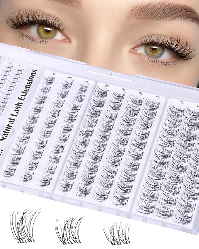 ALICE Eyelash Clusters Natural Short Lash Clusters 8-12mm Wispy Cluster Eyelash Extensions Clear Band Individual Lashes with 5-6mm Bottom Lashes