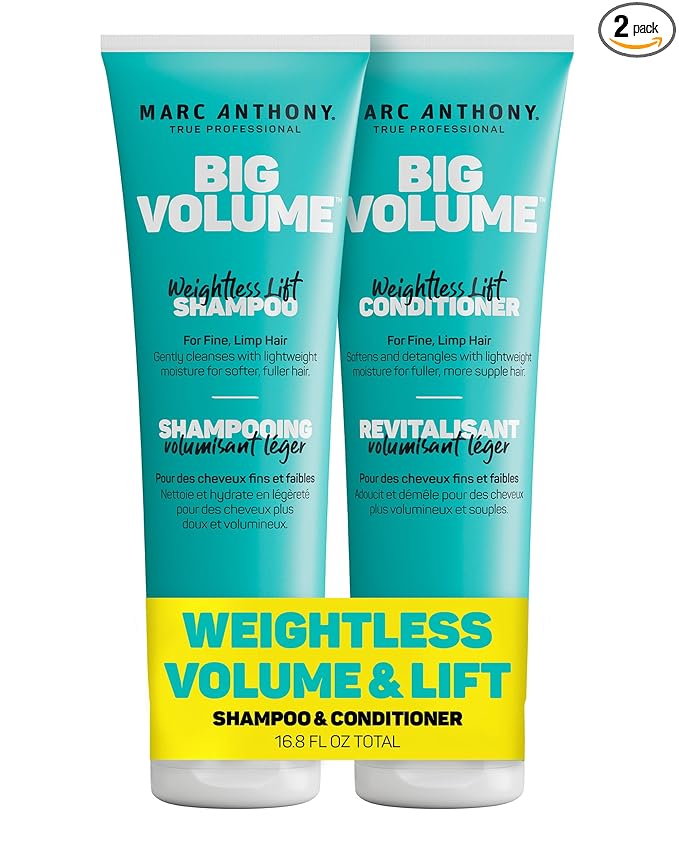Marc Anthony Big Volume Hair Shampoo & Conditioner Set for Fine, Thin Hair - Lightweight Volumizing Shampoo & Conditioner for Gentle Cleansing - Frizz-Free & Sulfate-Free Hair Care Product