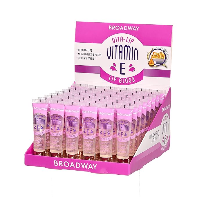 Ruby Kisses Broadway Vita-Lip Clear Lip Gloss (Vitamin E 48 Pack), Ultra-Hydrating & Soothing Formula with Multi-Vitamin Oils, High-Shine Non-Sticky Finish, Healing Lip Balm for Healthy Lips