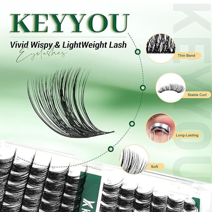 Lash Clusters,96 Pcs Cluster Lashes D Curl 8-18MIX DIY Lash Extensions Eyelash Clusters,KEYYOU Volume Wispy Individual Lashes Soft&Comfortable Easy DIY at Home(Y05,D-8-18MIX)