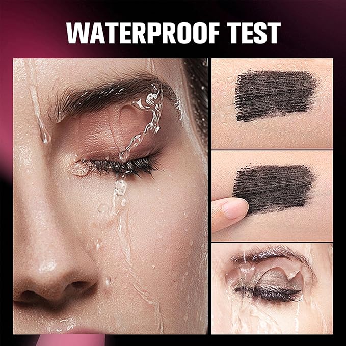 Black Mascara for Eyelashes, Waterproof Mascara Long Lasting Thick Eye Lash, 5D Silk Fiber Lash Smudge-Proof Volume, Lengthening, Curling Mascara Makeup Party Stage Use