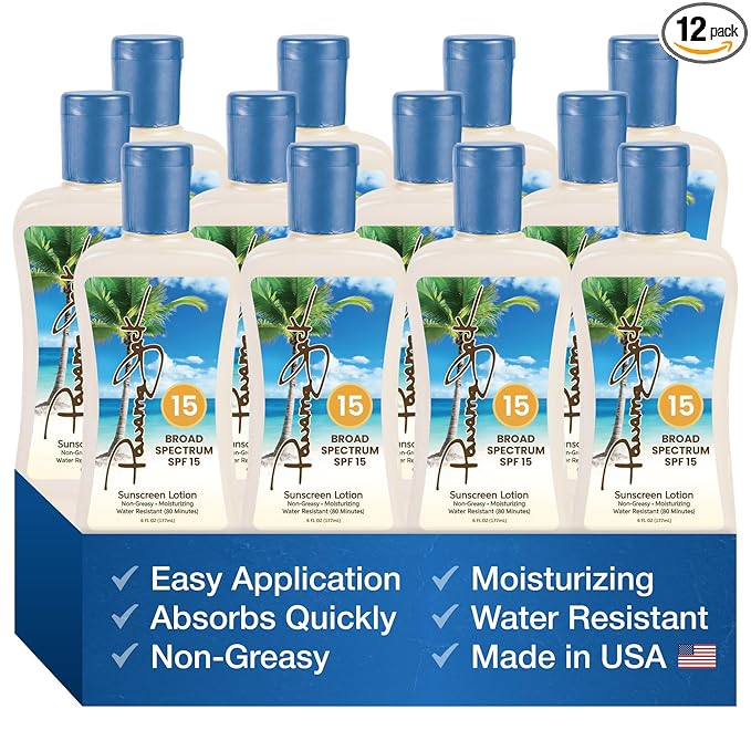 Panama Jack Sunscreen Suntan Lotion - SPF 15, Broad Spectrum UVA/UVB Protection, PABA, Paraben, Gluten & Cruelty Free, 6 FL OZ (Pack of 12)