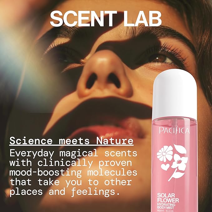 Pacifica Solar Flower Body Mist for Women, Floral Fragrance Spray with Jasmine Bergamot Vanilla, Odor Neutralizing Skin Hydrating Mood Activating, Vegan Clean, 5 Fl Oz