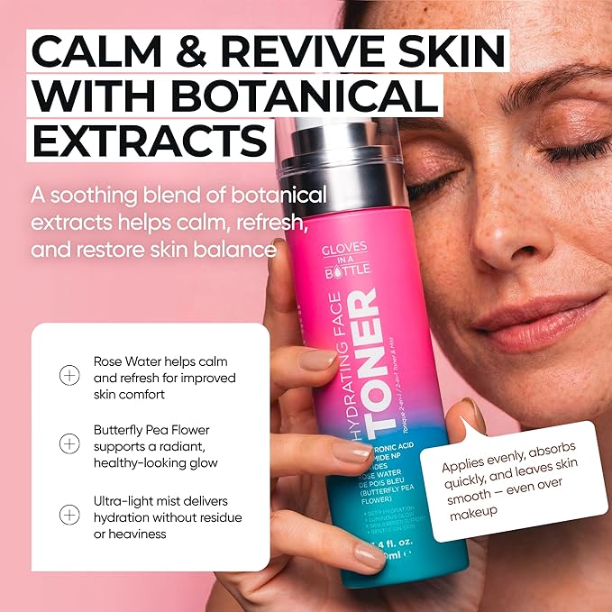 Gloves In A Bottle Hydrating Toner & Mist Spray – Hydrating Soothing Spray for Redness, Deep Hydration, Dewy Glow & Skin Barrier Repair – Hyaluronic Acid, Ceramide NP, Peptides – Alcohol-Free (3.4 oz)
