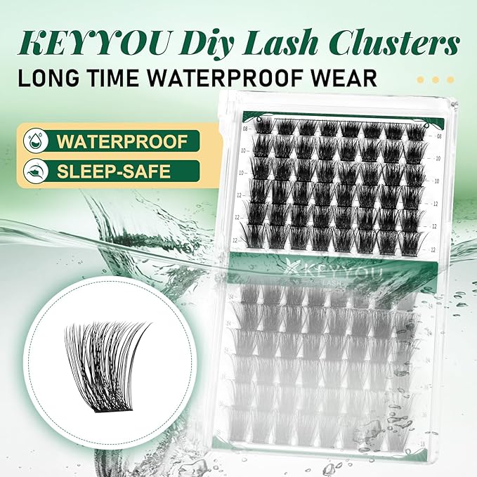 Lash Clusters,96 Pcs Cluster Lashes D Curl 8-18MIX DIY Lash Extensions Eyelash Clusters,KEYYOU Volume Wispy Individual Lashes Soft&Comfortable Easy DIY at Home(Y05,D-8-18MIX)