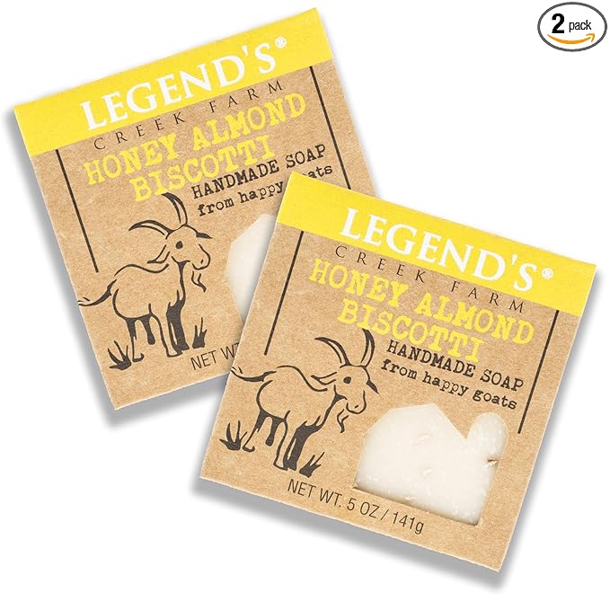 Legend's Creek Farm Goat Milk Soap - Cleansing Moisturizing Bar for Hands and Body - 5 Oz Creamy Lather, Nourishing, Gentle Natural Soap for Sensitive Skin (Honey Almond Biscotti, Pack of 2)