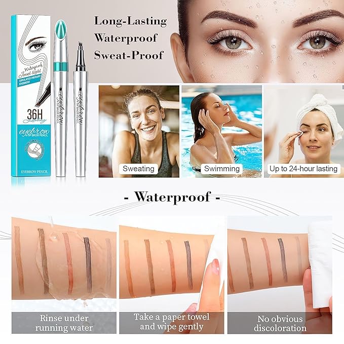 Eyebrow Pencils for Women - Eyebrow Gel with Microblading 4-Fork-Tip, Lift & Snatch Eyebrow Pen, Eyebrow Marker Long-Lasting Waterproof & Smudge-Proof Natural Hair Like Brows (Dark Brown)