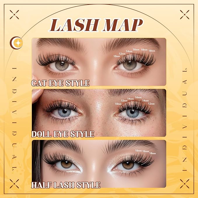 QUEWEL Lash Clusters Kit, 144PCS Natural Lash Custers with Lash Bond and Seal, C Curl Wispy Cluster Lashes Natural Look with Thin Band Easy to use for Beginners (DJ-FD-B）