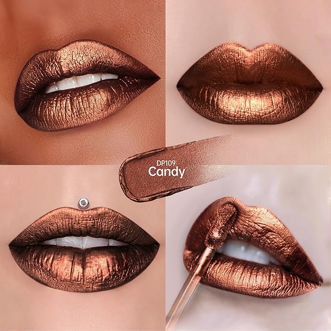 Depuplum Chocolate Lipsticks for Women Dark Brown Metallic Lipstick Long Lasting Shimmer Lip Gloss Glitter Waterproof Lipsticks Full Coverage Lip Color for Mother's Day,DP109 Candy