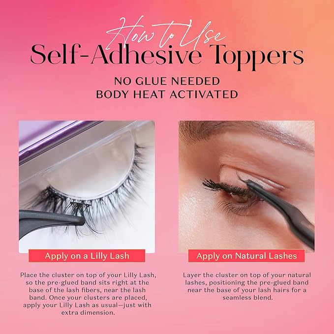 Lilly Lashes Self-Adhesive Edgy Accents Lash Clusters Toppers – Pre-Glued Clear-Band False Lashes for Effortless Application, 24 Hr All-Day Hold, Lightweight & Reusable Lash Extensions