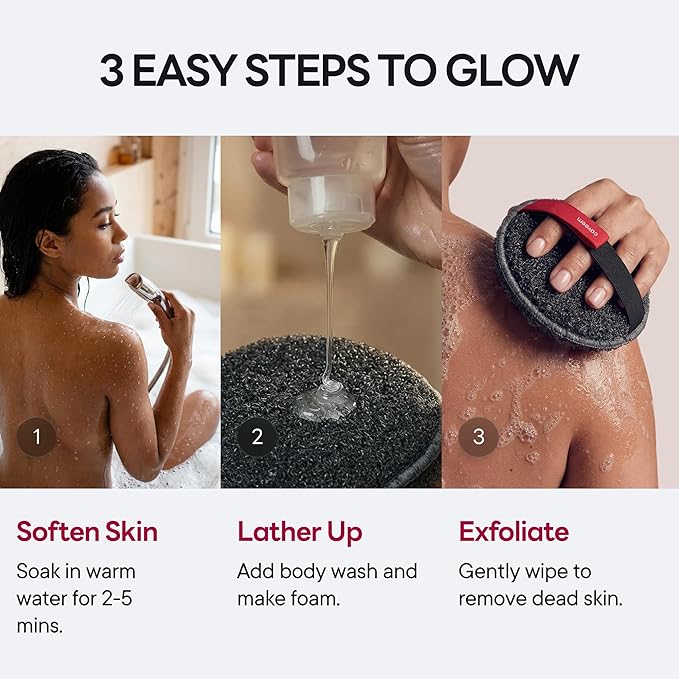 Caveem Round Exfoliating Body Scrubber, Shower Exfoliator Sponge, Body Scrub for Removing Dead Skin, Bath and Body Buffer, Round Exfoliating Sponge for Shower - 2 Pack (Dark Grey)