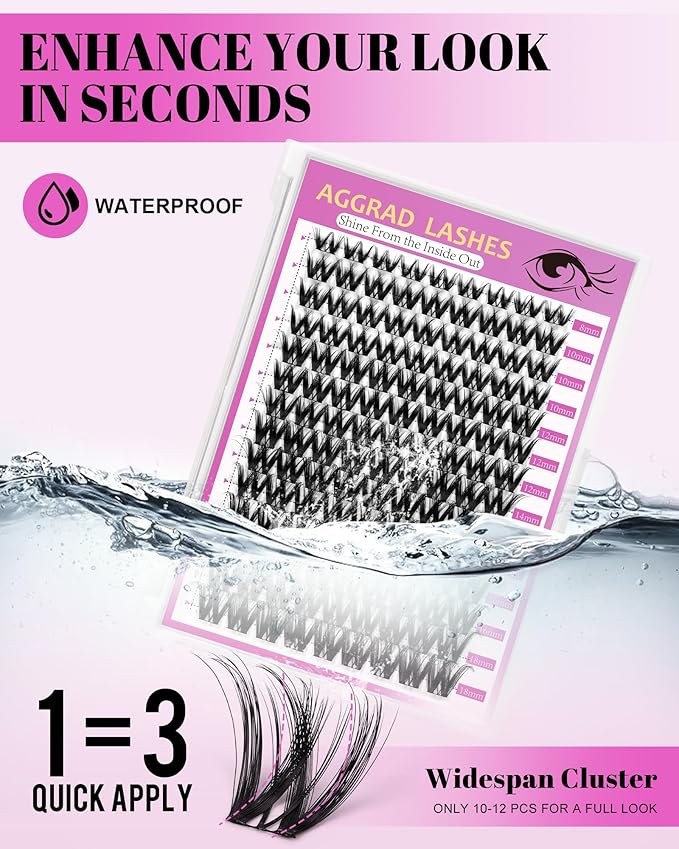 Flora Lash Clusters 8-18mm Light-Volume Wispy Eyelash Clusters - WideSpan DIY Eyelash Extension Spiky Cat Eye Lashes Individual Fake Eyelashes Clusters with 0.03mm Ultra-Thin Black Band