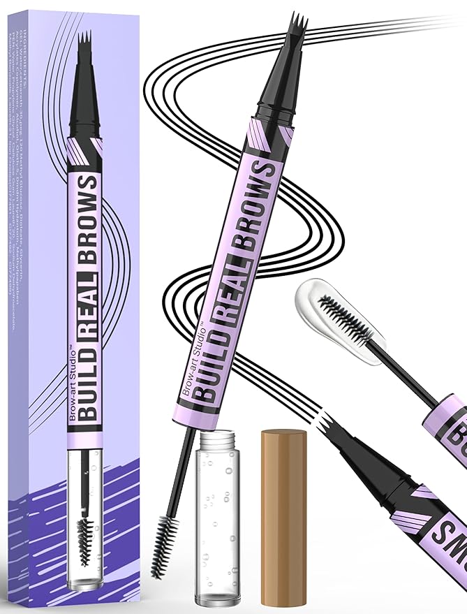 Vevivia Eyebrow Pen and Eyebrow Gel - Brow Pen 2-in-1 Eyebrow Pencils for Women with Micro-Fork Tip and Brow Gel Clear, Eyebrow Makeup for All-Day Defined, Fuller Brows, Black