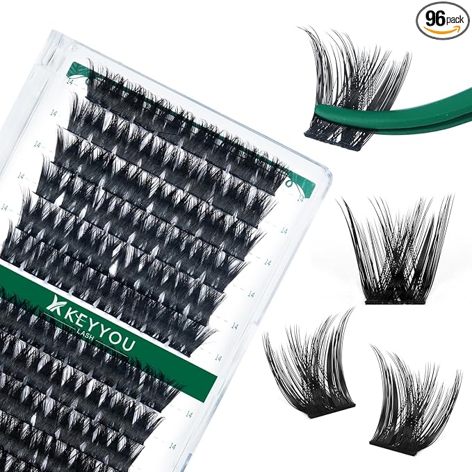 KEYYOU Volume Wispy Lash Extension 96pcs Individual Lashes D Curl 14mm Soft&Comfortable Easy DIY at Home