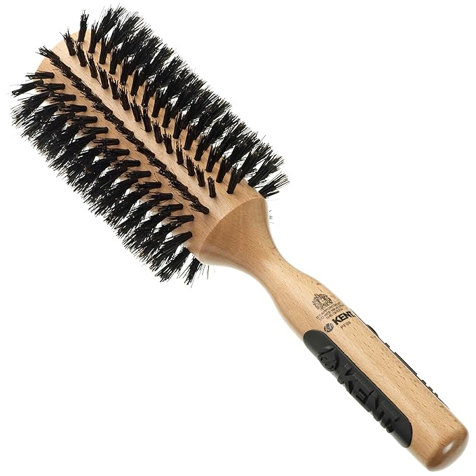 Kent PF09 Large Round Curling Brush with Hard Natural Boar Bristle - Hair Drying Brush and Blowout - Round Brushes for Dry Hair - For Shoulder Length or Shorter Hairs