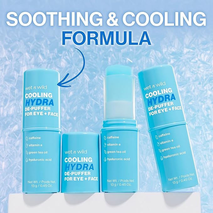 wet n wild Cooling Hydra De-Puffer,Soothing Face Makeup Primer Stick with Vitamin E & Caffeine,Instant Skin Refreshments for All Skin Types and Complexions,Vegan & Cruelty-Free,(Pack of 2)