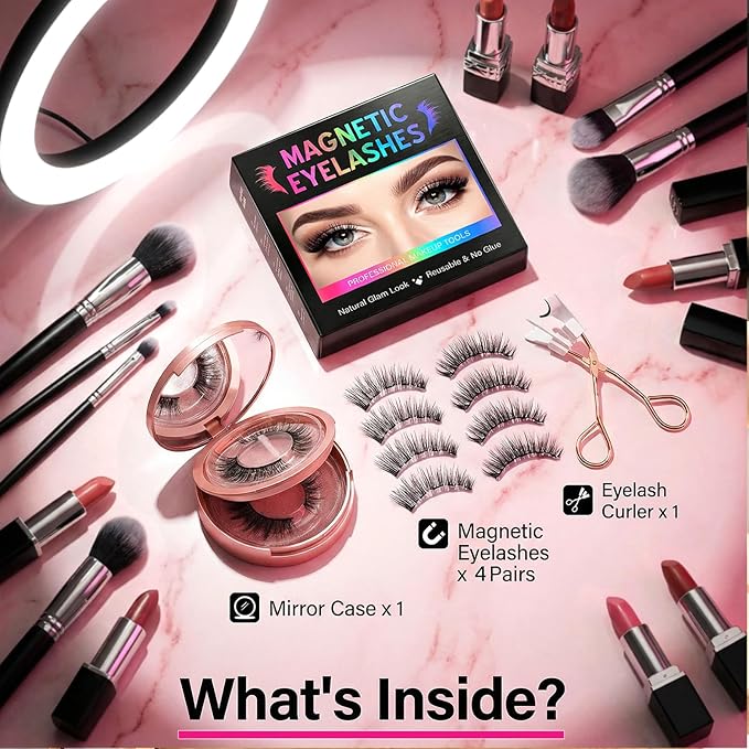 Magnetic Eyelashes, Light Weight Natural Look False Eyelashes with Applicator, Reusable & No Glue Needed