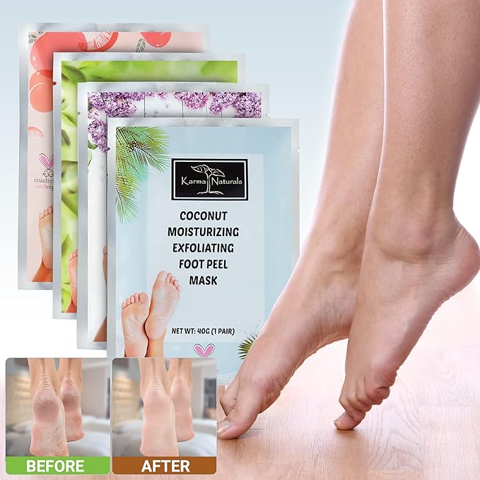 karma organic Feet Peeling Masks for Dry Cracked Feet, Remove Dead Skin & Calluses - Removes & Repairs Rough Heels, Dry Toe Skin (Pack of 2)