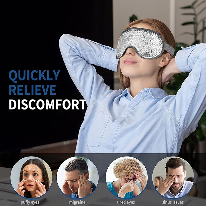 Cooling Eye Mask with Gel Bead, Reusable Cold Compress Ice Pack Sleeping Eye Cooling Pads for After Eyelid Surgery, Puffiness, Puffy Eyes, Headache, Migraine Relief(Grey)