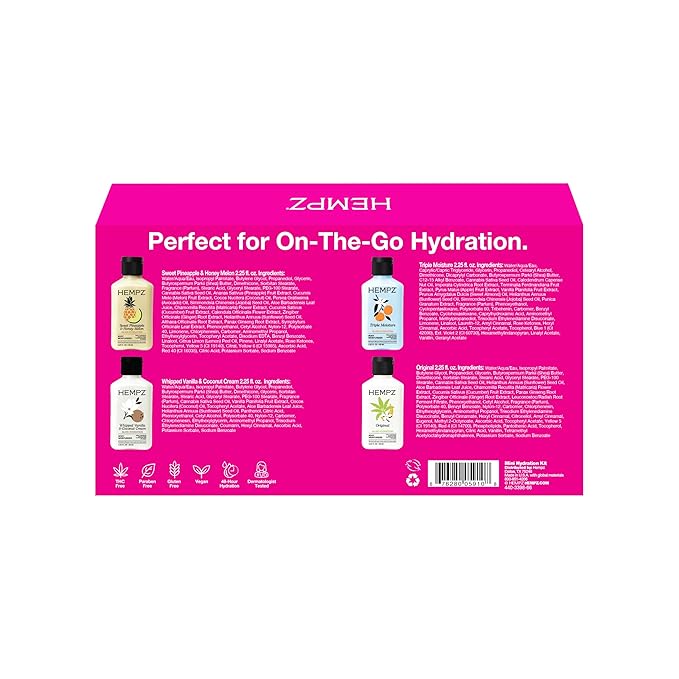 Hempz Mini Moisturizer Kit, Everyday Hydrating Lotion, 4-pack Travel Hand Cream Set, 2.25 oz