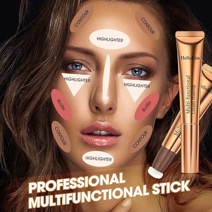 Liquid Contour Beauty Wand, Cream Liquid Contour Stick Matte Bronzer Stick with Cushion Applicator, Lightweight Blendable, Long Lasting Silky Liquid Face Shaping & Contouring Stick | 0# Contour Light brown