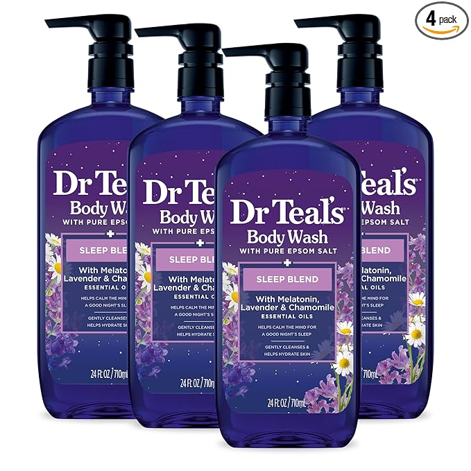 Dr Teal's Body Wash with Pure Epsom Salt, Sleep Blend with Melatonin, 24 fl oz (Pack of 4)