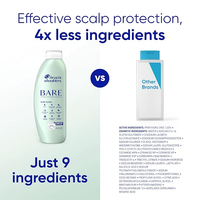 Head & Shoulders Anti-Dandruff Shampoo, BARE Sensitive Scalp Care Twin Pack, with 1% Pyrithione Zinc, Fragrance-Free, Free of Sulfates, Silicones, Gentle, 13.5 fl oz Each
