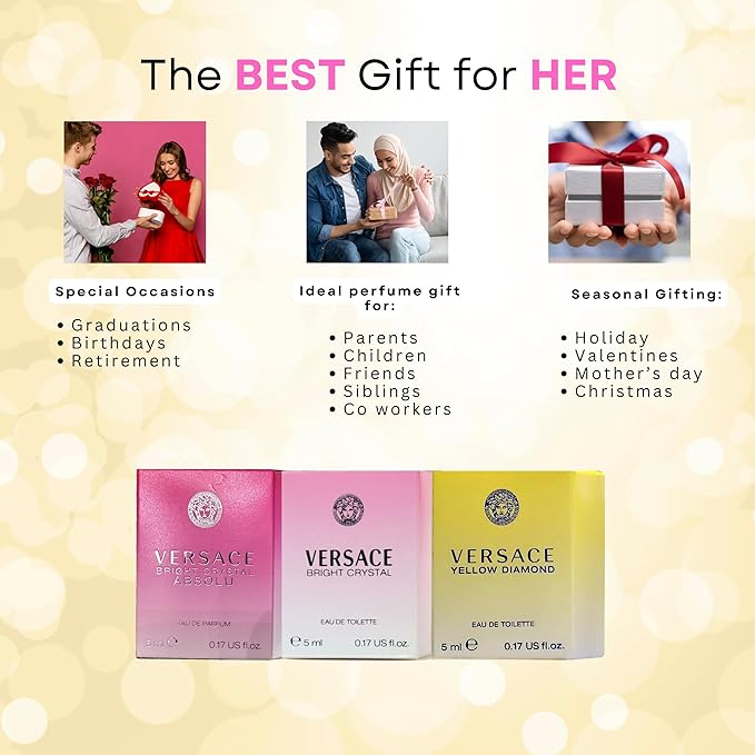 Versace Perfume Gift Set for Women – Mini Variety Gift Set Trio Collection – Absolu, Bright Crystal, Yellow Diamond | for Women