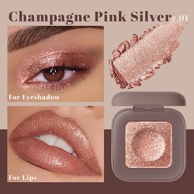 Noerrors Duochrome Champagne Pink Silver Glitter Eyeshadow Palette, Holographic Multichrome Rich Color Shimmer Metallic Eye Shadow, Color Shift Diamond Sparkle Eye Brightener Palette Fairy Makeup#01