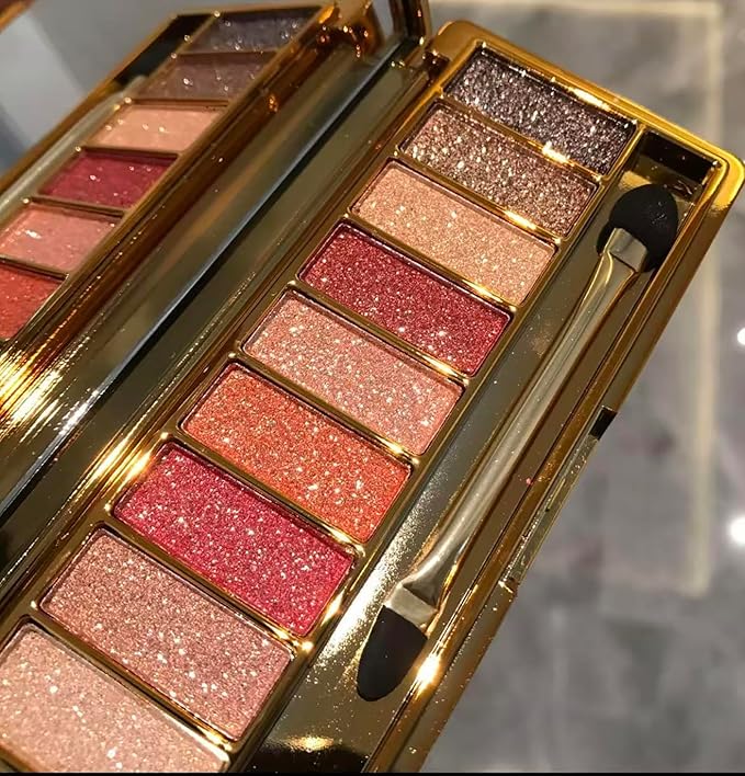 Glitter Eyeshadow Palette, 9 Colors Sparkle Shimmer and Matte Eye Shadow, Highly Pigmented Waterproof Long Lasting Makeup Set (Color 8)