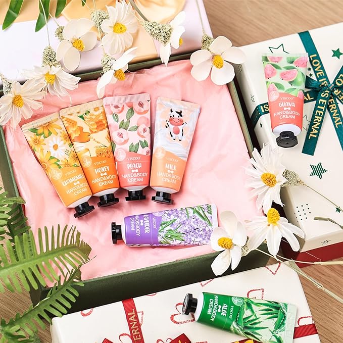 VISCOO 7 Pack Hand Cream Gifts Set for Women, Teacher Appreciation Gift / Graduation Gifts, Moisturizing Mini Hand Lotion Travel Size for Dry Cracked Hands, Birthday Gift