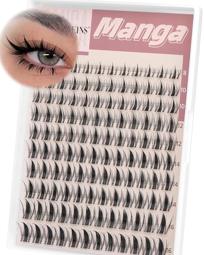 TNFVLONEINS Fairy Lash Clusters Manga Eyelash Clusters Natural Wispy Lash Extension C Curly Clear Band Cluster Eyelash Clusters with Spikes Anime Individual Lashes Clusters Pestañas Postizas Naturales