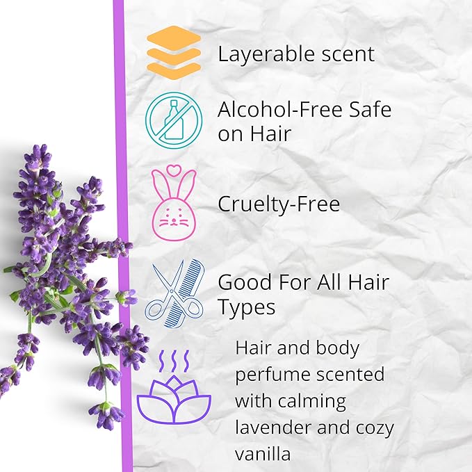 BLUEBYRD Soap Co. Lavender Vanilla Fragrance for Hair and Body | Alcohol Free Hair Perfume | Perfumed Hair and Body Mist -Sweet Vanilla & Relaxing Lavender Scent | Clean Beauty, Vegan, Free of Parabens Sulfates and Silicones | Weightless Perfume for Yo...