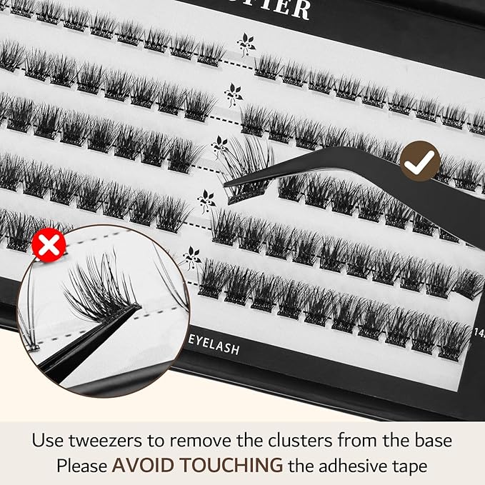 Glue-Free Wispy Lash Clusters Kit, 100 Pcs Individual Eyelash Clusters (8-14mmC Curl)- DIY Lash Extension Kit with Eyelashes Tweezers, Natural Fluffy Fake Lashes for Home Use, Beginners Friendly