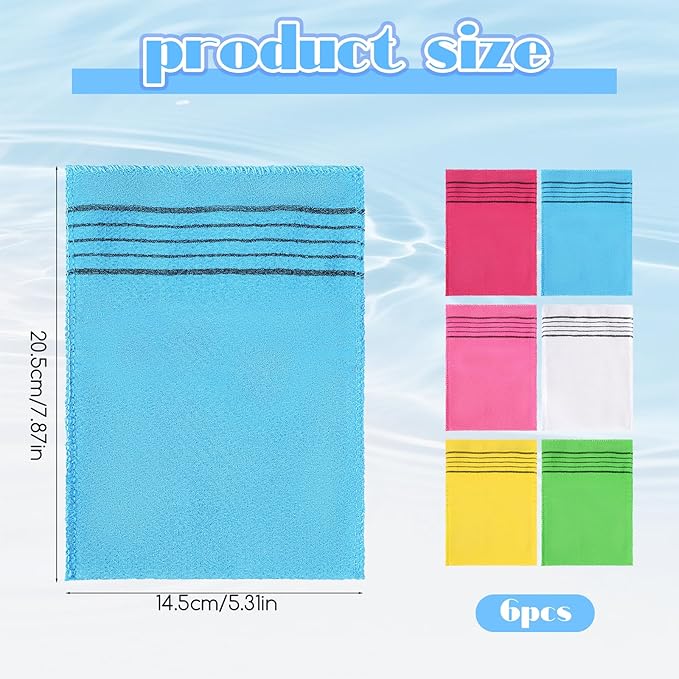 6 PCS Korean Scrub Mitt, Korean Italy Towel Korean Washcloth Exfoliating, Large Exfoliating Gloves Body Scrubber Washcloth for Dead Skin Removal, Home Spa, Multi-Color Set