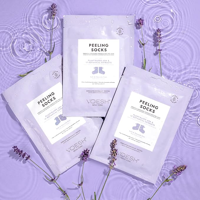 VOESH Peeling Socks Duo, Foot Peeling Mask, Intensive Foot Peel, Callus Remover, Exfoliating Foot Mask, Foot Peel for Dry Feet, Vegan K-Beauty Korean Skincare