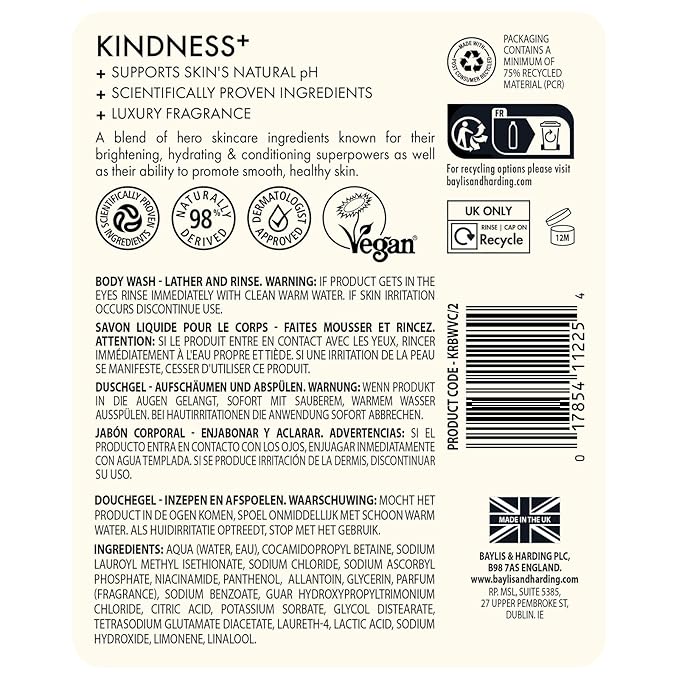 Baylis & Harding Kindness + Vitamin C & Niacinamide, Orange & Mango Fragrance, 16.9 fl. oz Cleanse & Glow Body Wash (Pack of 3) - Biodegradable Formula - Vegan Friendly